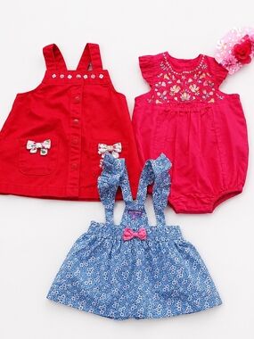 Sergen Major Baby Girl Dress Romper Bundle  6 Months Floral Summer Outfits Bow